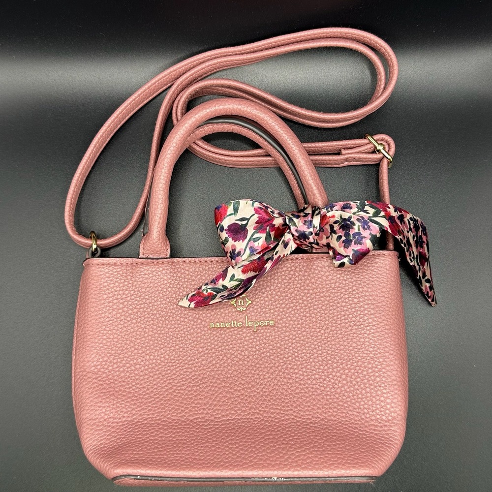 Nanette Lepore Mini Satchel Handbag Women Small Pink Floral Scarf Crossbody